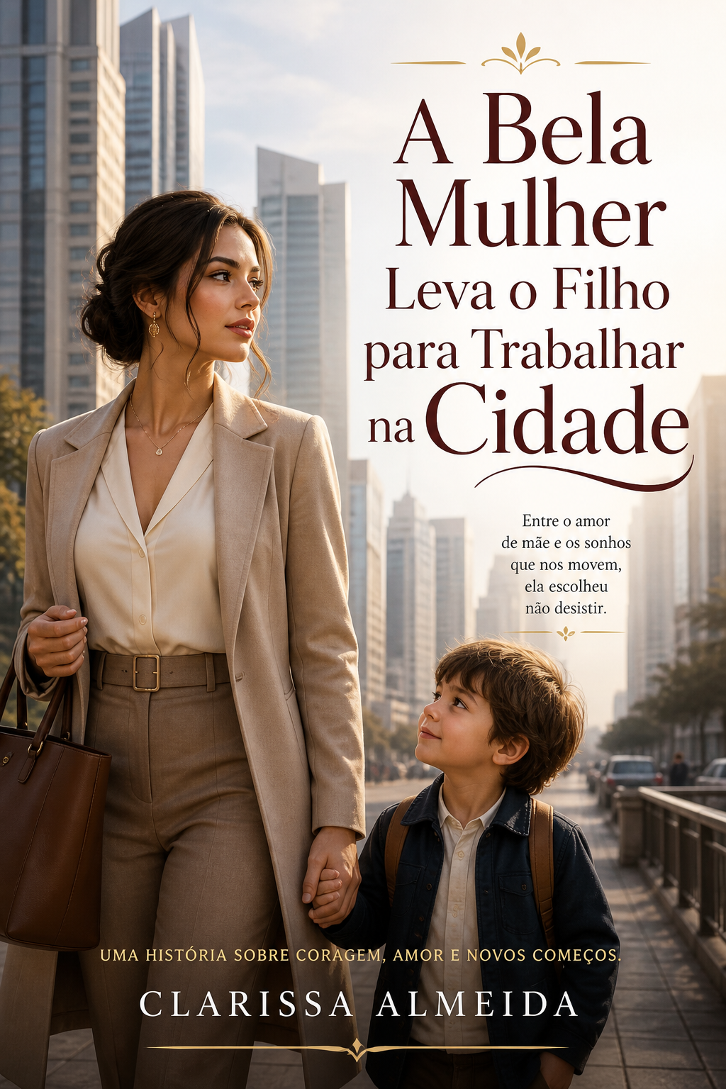 A Bela Mulher Leva o Filho para Trabalhar na Cidade